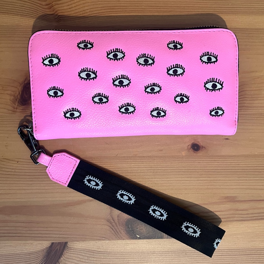 Min & Mon Pink Leather Wallet Eye Embroidery